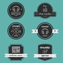 6款创意广播与音乐标签矢量图片