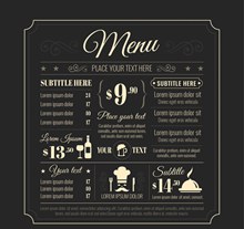 黑色创意英文餐厅菜单矢量图
