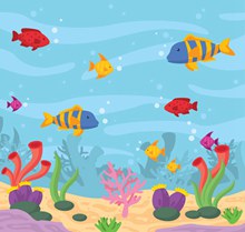彩色海底世界鱼和珊瑚插画矢量
