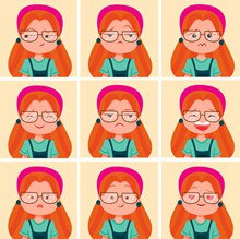 9款橙色头发女子表情头像矢量图下载