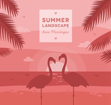 夏季海滩火烈鸟情侣剪影图矢量素材