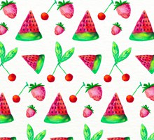彩绘西瓜樱桃草莓无缝背景图矢量素材