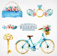 5款水彩绘婚礼装饰物图矢量图片