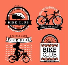 4款复古自行车俱乐部标签图矢量