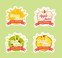 4款彩色新鲜水果果汁标签图矢量下载