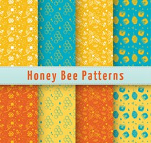 8款彩色蜜蜂元素无缝背景图矢量素材