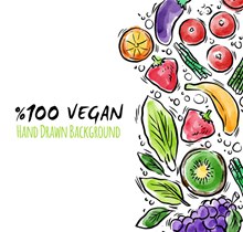 彩绘纯素食主义水果和蔬菜矢量图
