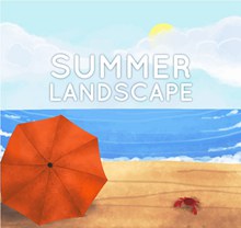 夏季沙滩遮阳伞和螃蟹图矢量