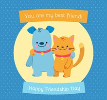 卡通猫和狗友谊日贺卡矢量图下载