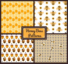 4款创意蜜蜂元素无缝背景图矢量图片