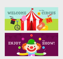 2款彩色马戏团和小丑banner矢量素材