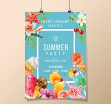 夏季花卉与食物派对海报图矢量图片