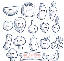 16款彩绘素食蔬菜水果表情矢量素材