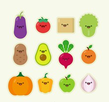 12款蔬菜和水果可爱表情图矢量下载
