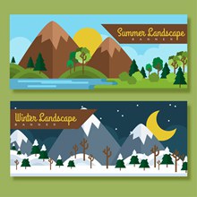 2款夏季和冬季郊外风景banner图矢量