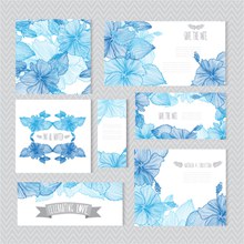 7款蓝色手绘花卉婚礼卡片图矢量下载
