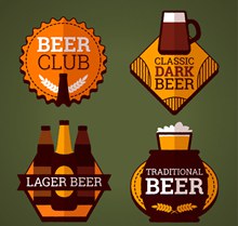 4款扁平化啤酒俱乐部标签图矢量图片