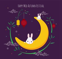 可爱中秋节月亮上的兔子贺卡图矢量