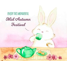 水彩绘中秋节饮茶兔子矢量图