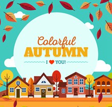 彩色秋季城镇风景矢量图片