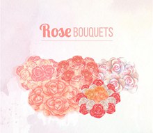 水彩绘5种玫瑰花束矢量图片