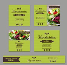 5款素食餐厅宣传卡设计矢量图