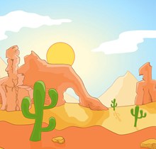 彩绘沙漠戈壁和仙人掌风景图矢量下载