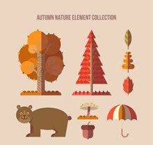 9款扁平化秋季自然元素树木矢量素材