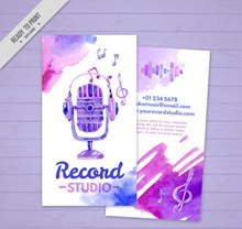 紫色麦克风录音室宣传单矢量图