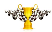 F1方程式赛车奖杯与旗子设计矢量图下载