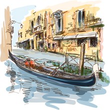 彩绘威尼斯水城风景矢量图片