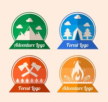4款彩色森林探险标志矢量