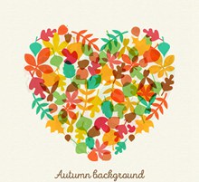 彩色秋季落叶组合爱心图矢量图下载