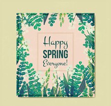 快乐春季绿叶方形卡片矢量图片