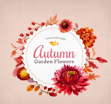 秋季花园花卉装饰标签图矢量图下载