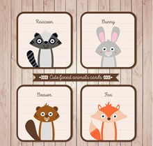 4款可爱动物头像卡片矢量图