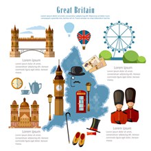 14款彩色英国旅行元素图矢量图
