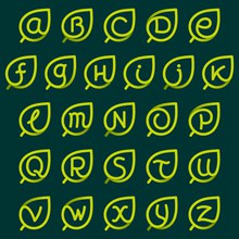 26个绿色树叶字母设计图矢量素材
