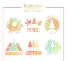 6款水彩绘森林标志矢量图