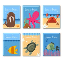 6款可爱夏季动物卡片图矢量下载