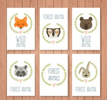 5款森林动物头像卡片矢量图