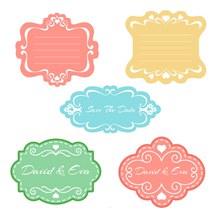 5款彩色花纹婚礼标签矢量