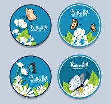 4款圆形花卉和蝴蝶标签图矢量下载