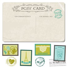 7款复古婚礼明信片与邮票图矢量图片