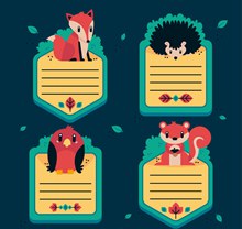 4款可爱动物留言卡设计图矢量素材