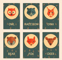 6款可爱动物头像卡片设计图矢量