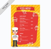 橙色卡通厨师儿童菜单矢量素材