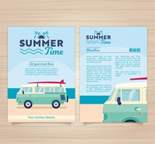 创意游览车夏日假期宣传单图矢量素材