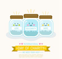 可爱世界慈善日捐款玻璃罐图矢量图片