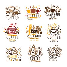 9款彩绘咖啡标志矢量图下载